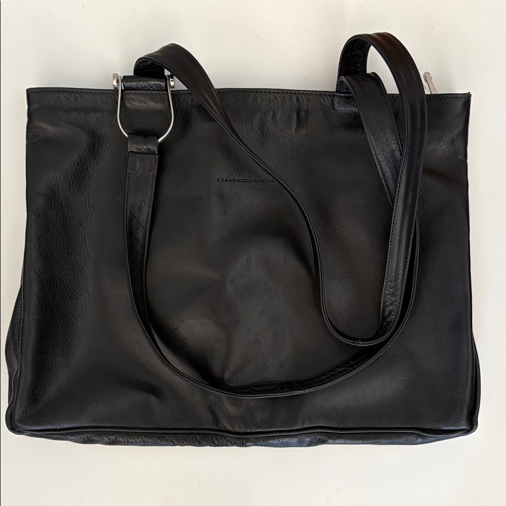 Francesco Biasia Black Leather Laptop Tote